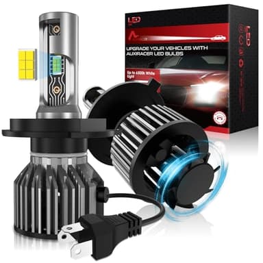 AUXIRACER H4 LED Bombilla, 120W 30000LM 600% Brillo Bombillas H4 LED 6000K Xenon Blanco Plug and Play Mini Tamaño 1:1, Lampara Faros Delanteros Coche 12V, Kit de Conversión Halógena 2 Piezas
