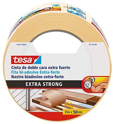 Cinta de doble cara extra fuerte (25 m x 50 mm) color beige