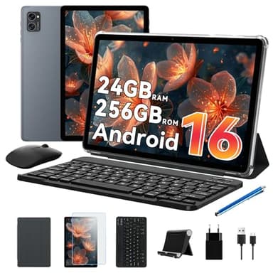 TABWEE Android 16 Tablet con Teclado y Lapiz - 24 GB RAM+ 256 GB ROM(4 TB TF), Octa-Core, Gemini AI, Tablet 10 Pulgadas, Widevine L1, 5000mAh, 8MP+5MP, Face ID, GPS