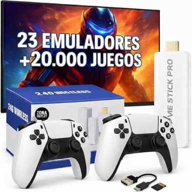 Consola Retro PRO Versión 2026 23 Emuladores +20.000 Videojuegos 2 Mandos Inalámbricos Blancos Juegos Clásicos Tarjeta 64GB | Regalo Navidad | Videoconsola Arcade Pincho Stick HDMI TV Tele