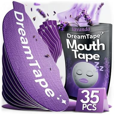 DreamTape® Mouth Tape 35 uds Premium Lavanda – Cinta Bucal para Dormir – Mouth Tape for Sleeping – Reduce ronquidos, boca cerrada, tiras bucales cómodas, parche boca dormir – pegatinas para no roncar