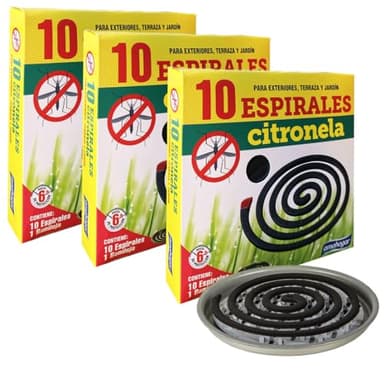 PACK de 3 x 10 Antimosquitos en Espiral. Incienso para Exteriores: Terraza, Jardín, Camping. Hasta 6 horas de protección.