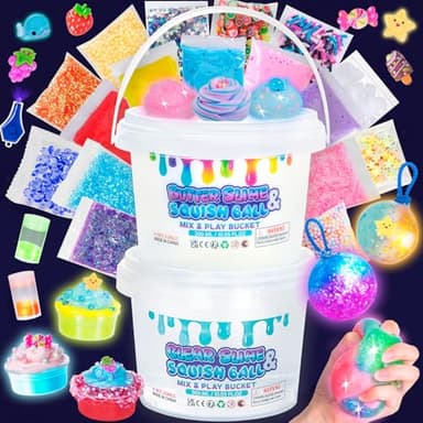 FGZU Kit Slime y Squishy Luminoso Bricolaje, 300ml Slime Cristal & 300ml Mantequilla Slime Kit Avec 25 Complementos, Juguetes Sensoriales Antiestrés Slime, Regalos Niños Niñas 6-12 Años
