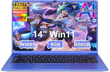 Ordenador Portátil 14 Pulgadas Celeron N5095 Upto 2,9 GHz Portatiles 8GB RAM 256GB SSD TF 1TB Win11 LPDDR4 1920*1080 FHD 5G WiFi USB 3.0 Laptop Película Protectora Español - Morado Cuerpo Metálico-1