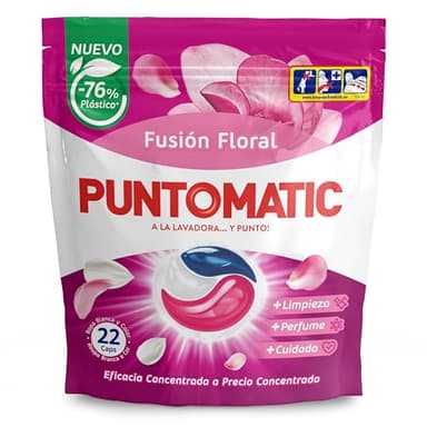 PUNTOMATIC | Cápsulas Tricámara Floral | Detergente Lavadora para Ropa Blanca y de Color | Quitamanchas | 22 lavados