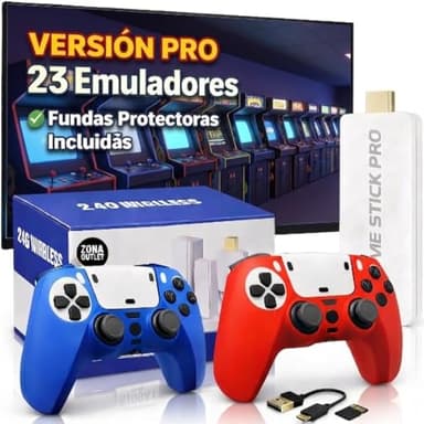 Genérico Consola Retro Plus Pro con 2 Fundas Gamepad Color | Actualizada 2026: 23 Emuladores +20.000 Videojuegos 2 Mandos Blancos | Videoconsola Arcade Juegos Clásicos Pincho Stick HDMI TV Tele