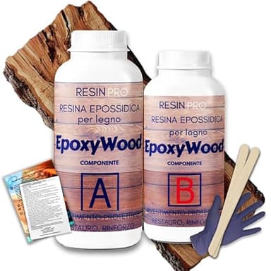 Resin Pro EPOXYWOOD 1,5 Kg Resina Epoxi para Madera - Resina para Revestimiento de Protección, Restauración, Refuerzo para Madera, Fibra de Vidrio y Metal